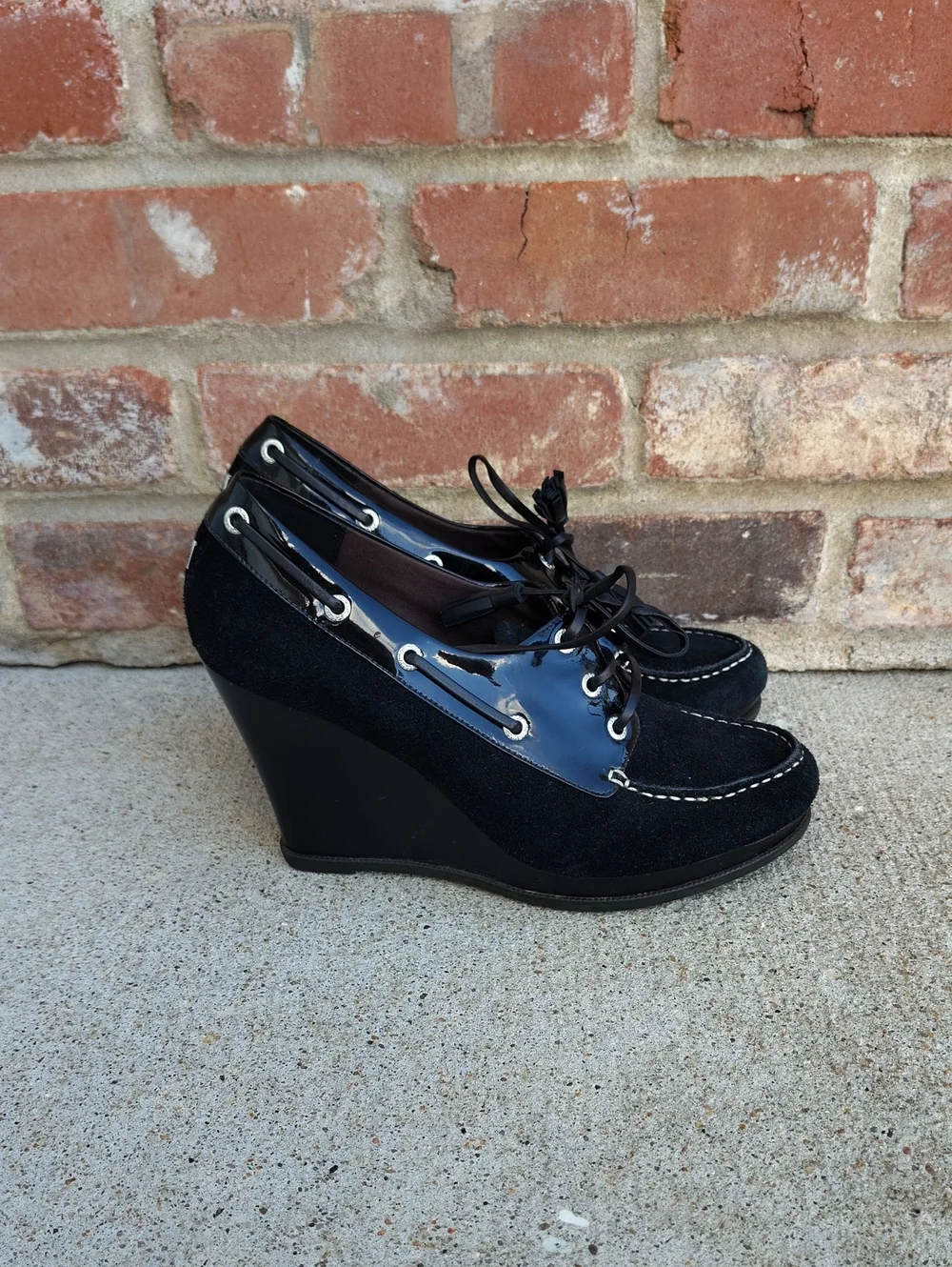 Sperry Goldfish Lace Up Suede Leather Lace Up Wedge Boat Shoes Size 7.5 Grunge